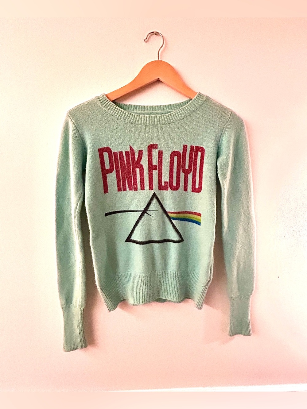 One of a Kind Vintage Y2K PINK FLOYD Aqua Angora Wool Sweater • Women’s S